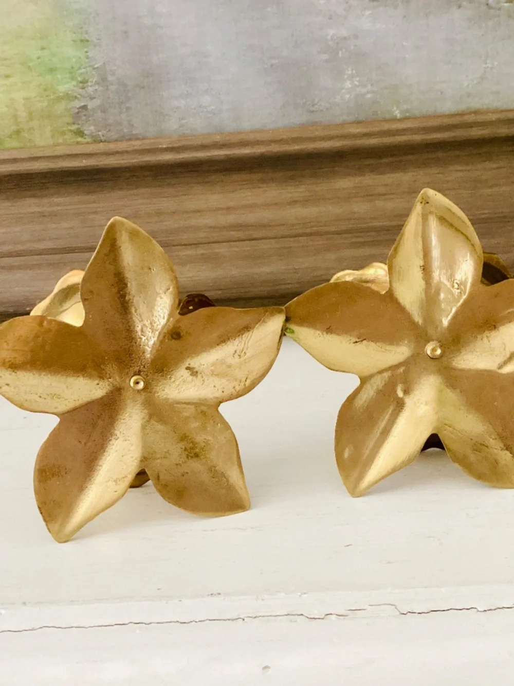 Set of 2 Solid Brass Lotus Flowers Taper Candle Holders MCM Vintage Decor Metal